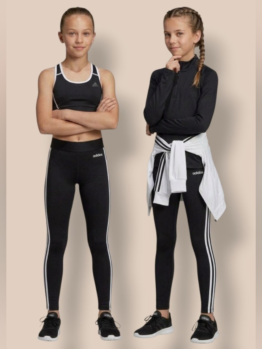 ADIDAS Girls Performance Tight 3-Stripes Leggings Black/White